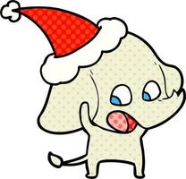 cute comic book style illustration of a elephant wearing santa hat vector