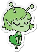 sticker of a smiling alien girl cartoon vector