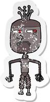 retro distressed sticker of a cartoon robot vector