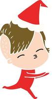 flat color illustration of a girl in onesie wearing santa hat vector