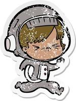 distressed sticker of a cartoon astronaut woman vector