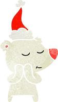 happy retro cartoon of a polar bear wearing santa hat vector