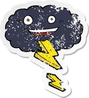 retro distressed sticker of a cartoon storm cloud vector