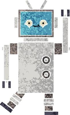 retro illustration style cartoon robot