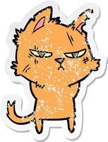 distressed sticker of a tough cartoon cat vector