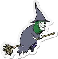 sticker of a cartoon witch on broom vector