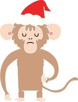 flat color illustration of a monkey scratching wearing santa hat vector
