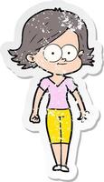 distressed sticker of a happy cartoon girl vector