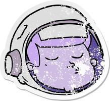 distressed sticker of a cartoon astronaut face vector