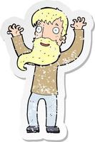 retro distressed sticker of a cartoon excited man with beard vector