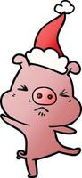 gradient cartoon of a furious pig wearing santa hat vector