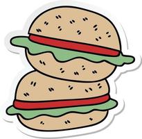 sticker of a quirky hand drawn cartoon veggie burger vector