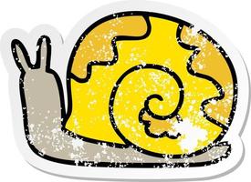 distressed sticker of a quirky hand drawn cartoon snail vector