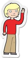 sticker of a cartoon friendly boy waving vector