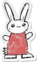 distressed sticker of a cute cartoon rabbit vector