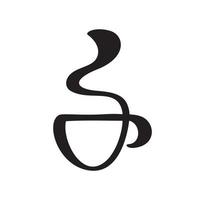 café de caligrafía vectorial o taza de té con vapor. ilustración caligráfica en blanco y negro. diseño dibujado a mano para logotipo, cafetería icono, menú, material textil vector