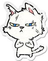 distressed sticker of a tough cartoon cat vector