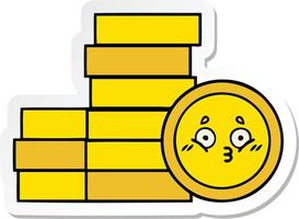 sticker of a cute cartoon coins vector