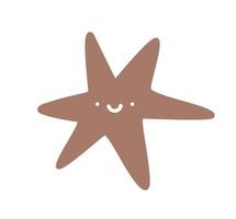 Vector Scandinavian Brown Smily Cute star. Abstract Cartoon happy theme. Element of baby boho design isolated on white background