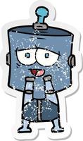 distressed sticker of a cartoon robot vector