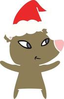 cute flat color illustration of a bear wearing santa hat vector