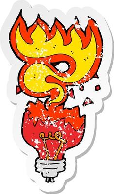 retro distressed sticker of a cartoon red light bulb exploding