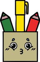 cute cartoon pencil pot vector