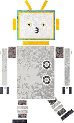 retro illustration style cartoon robot