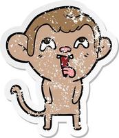 pegatina angustiada de un mono loco de dibujos animados vector
