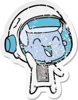 distressed sticker of a happy cartoon astronaut vector