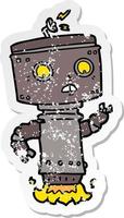 distressed sticker of a cartoon robot hovering vector