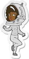pegatina de una mujer de dibujos animados con casco espacial vector