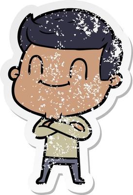 distressed sticker of a cartoon friendly man