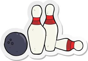 sticker of a cartoon bowling ball and skittles vector