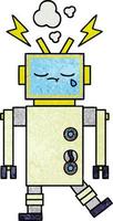 retro grunge texture cartoon crying robot vector