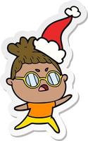 sticker cartoon of a annoyed woman wearing santa hat vector