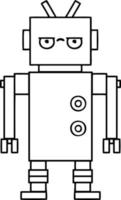 line drawing cartoon annoyed robot vector