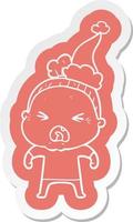 cartoon  sticker of a angry old woman wearing santa hat vector