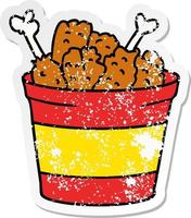 distressed sticker cartoon doodle bucket of fried chicken vector