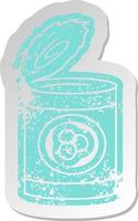 distressed old sticker of a can of peaches vector