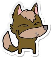 sticker of a cartoon wolf whistling vector