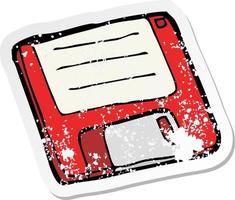 retro distressed sticker of a cartoon old computer disk vector