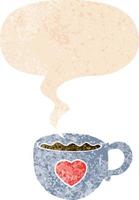 I love coffee cartoon cup and speech bubble in retro textured style vector