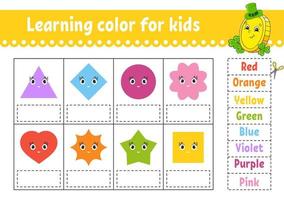 Learning color for kids. Education developing worksheet. Activity page with color pictures. Riddle for children. Isolated vector illustration. Funny character. cartoon style.