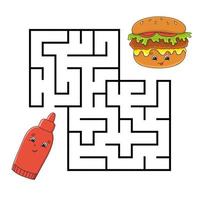 Square maze. Game for kids. Puzzle for children. Labyrinth conundrum. Color vector illustration. Isolated vector illustration. cartoon character. Barbecue theme.