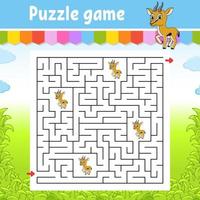 Square maze. Game for kids. Puzzle for children. Labyrinth conundrum. Color vector illustration. Find the right path. Isolated vector illustration. cartoon character.