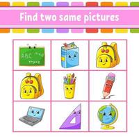 Find two same pictures. Task for kids. Education developing worksheet. Activity page. Color game for children. Funny character. Isolated vector illustration. cartoon style.