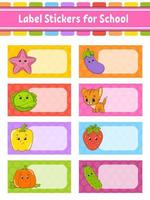 Set stickers for school. Empty template. Name tags, gift labels. Perfect for folders, daily journals, notebooks, lunch bags, pencil boxes. Rectangular label. Color vector isolated illustration.