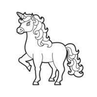 Cute unicorn. Magic fairy horse. Coloring book page for kids. Cartoon style. Vector illustration isolated on white background.