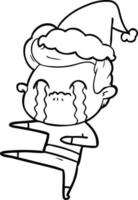 line drawing of a man crying wearing santa hat vector